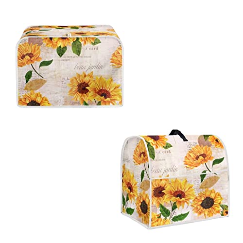 Gomyblomy Vintage Sunflowers 4 Slice Toaster Cover, Kitchen Aid Mixer Protective Cover with Handle & Pocket, Multifunctional Dust Cover for Small Appliances, Kitchen Decoration