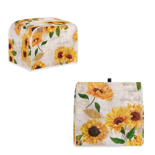 Gomyblomy Vintage Sunflowers 4 Slice Toaster Cover, Kitchen Aid Mixer Protective Cover with Handle & Pocket, Multifunctional Dust Cover for Small Appliances, Kitchen Decoration