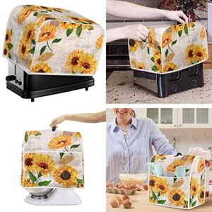 Gomyblomy Vintage Sunflowers 4 Slice Toaster Cover, Kitchen Aid Mixer Protective Cover with Handle & Pocket, Multifunctional Dust Cover for Small Appliances, Kitchen Decoration