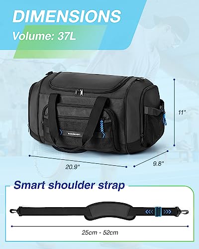 Gym Bag for Men & Women, BAGSMART Sports Travel Duffel Bag Carry-on Bag, Lightweight Weekend Overnight Bag with Shoe Compartment & Wet Pocket, Water-resistant Workout Duffle Bag for Travel Gym -Black