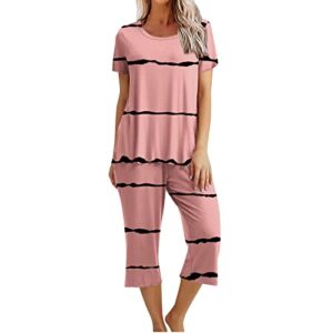 mrgiinri pajamas for women 2023 summer trendy short sleeve sleepshirt and capri pants pjs sets loungewear with pockets