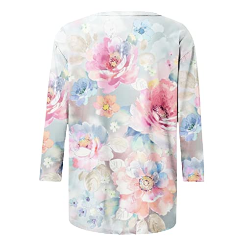 Deals of The Day Lightning Deals Today Prime 2023 Ladies Tops and Blouses 3/4 Sleeve Cute Floral Print Boho Tops for Women Plus Size Trendy Crewneck Womens Tops Summer 2023 Summer Casual