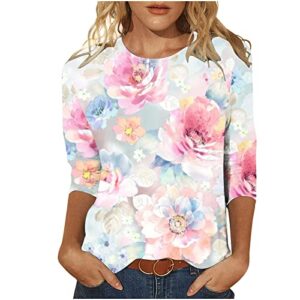 deals of the day lightning deals today prime 2023 ladies tops and blouses 3/4 sleeve cute floral print boho tops for women plus size trendy crewneck womens tops summer 2023 summer casual