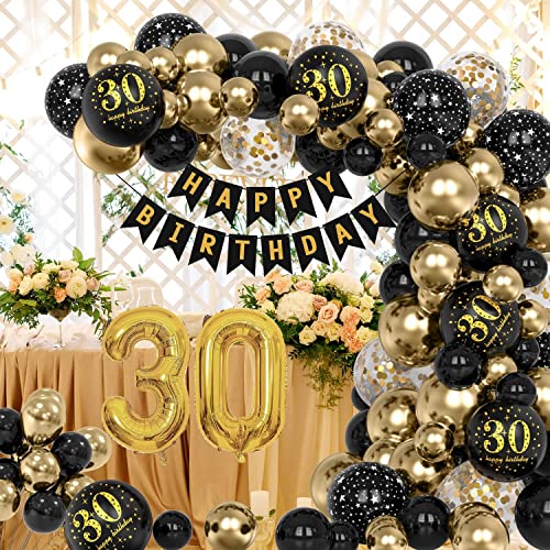 30th Birthday Decoration Kit for Boy Girl Black Gold Balloon 30th Birthday Balloons Party Decorations Happy Birthday Banner Garland Arch 30th Birthday Confetti Balloons Birthday Party (30th)