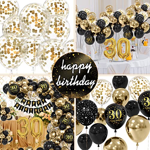 30th Birthday Decoration Kit for Boy Girl Black Gold Balloon 30th Birthday Balloons Party Decorations Happy Birthday Banner Garland Arch 30th Birthday Confetti Balloons Birthday Party (30th)