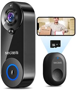 sectelli 2023 enhanced doorbell camera wireless, support wifi at 5ghz mixed with 2.4ghz, support link to alexa speaker, 1080p video, 2-way audio,battery powered,smart video doorbell