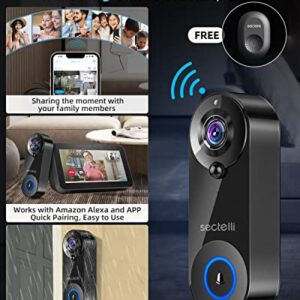 sectelli 2023 Enhanced Doorbell Camera Wireless, Support WiFi at 5GHz Mixed with 2.4GHz, Support Link to Alexa Speaker, 1080P Video, 2-Way Audio,Battery Powered,Smart Video Doorbell