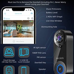 sectelli 2023 Enhanced Doorbell Camera Wireless, Support WiFi at 5GHz Mixed with 2.4GHz, Support Link to Alexa Speaker, 1080P Video, 2-Way Audio,Battery Powered,Smart Video Doorbell