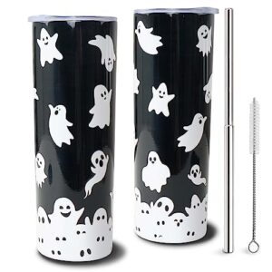 ghost tumbler halloween tumbler halloween gifts for women, ghost cups gothic tumblers with lids and straw, coffee mug travel mug halloween cup unique birthday christmas gift
