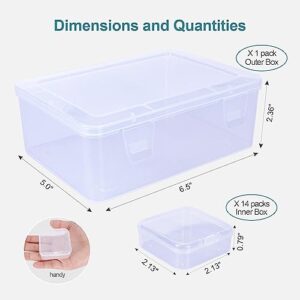 GRBEEVIITEK Premium Craft Organizers and Storage Containers, 15 Pack Small Bead Organizer Box, Sturdy Bead Storage Containers, Portable Plastic Box Set with Hinged Lids, Clear & Stackable