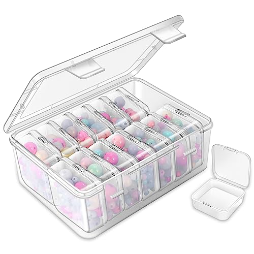 GRBEEVIITEK Premium Craft Organizers and Storage Containers, 15 Pack Small Bead Organizer Box, Sturdy Bead Storage Containers, Portable Plastic Box Set with Hinged Lids, Clear & Stackable