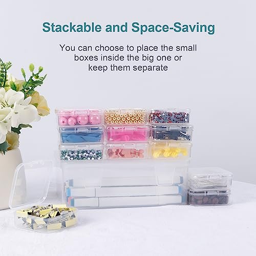 GRBEEVIITEK Premium Craft Organizers and Storage Containers, 15 Pack Small Bead Organizer Box, Sturdy Bead Storage Containers, Portable Plastic Box Set with Hinged Lids, Clear & Stackable