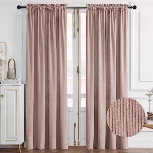 RIMEE Pink Blush 84 inches Long Stripe Light Filtering Velvet Curtains for Bedroom Living Room Corduroy Curtains Striped Window Drapes Top 52" Rod Pocket