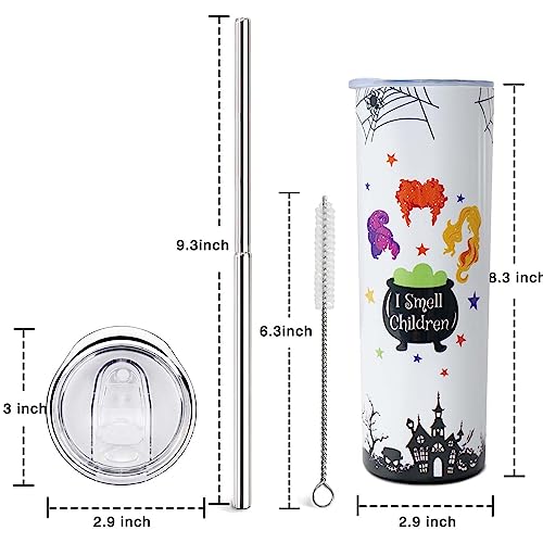 Yuzlin Witch Tumbler with Lid and Straw Halloween Coffee Travel Mugs Witch Stuff Merchandise Cups Halloween Skinny Tumbler Halloween Insulated Stainless Steel Tumbler 20OZ