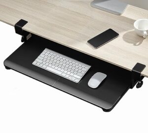 vondetyr clamp-on rotating computer keyboard and mouse tray, slide out with sturdy c-clamp mount,ergonomic typing, black