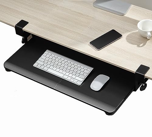 VONDETYR Clamp-on Rotating Computer Keyboard and Mouse Tray, Slide Out with Sturdy C-Clamp Mount,Ergonomic Typing, Black