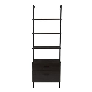 Industrial Bookshelf with Wood Drawers and Matte Steel Frame,Wood Metal Ladder Bookshelf, Industrial 5-Tier Black Bookcase with Storage Cabinet,for Living Room, Shelves for Storage Bedroom