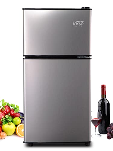 KRIB BLING 3.5 Cu.ft Compact Refrigerators with Freezer, Mini Fridge with 7 Level Temp Adjustable Thermostat, Small Fridge for Apartment, Office, Basement, Silver