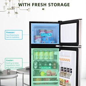 KRIB BLING 3.5 Cu.ft Compact Refrigerators with Freezer, Mini Fridge with 7 Level Temp Adjustable Thermostat, Small Fridge for Apartment, Office, Basement, Silver