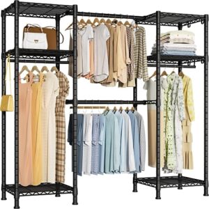 ulif e7 heavy duty garment rack, freestanding clothes organizer and storage rack with expandable hangers rods, metal portable closets with 6 wire shelves, (52.3”-72”)w x 14.5”d x 71.2”h, load 740 lbs