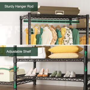 Ulif E8 Heavy-Duty Garment Rack, Freestanding Extra Large Clothes Rack with 7 Wire Shelves and 4 Hanger Rods, Closet Organizers and Storage System, 86.6"W x 14.5"D x 71.6"H, Max Load 880 LBS, Black