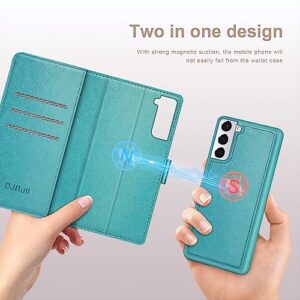 DJBull 2-in-1 Detachable for Samsung Galaxy S21 Wallet case with Credit Card Holder【RFID Blocking】,Flip Folio Book PU Leather Protective Cover Women Men for Samsung S21 Phone case Blue Green