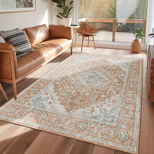 ILANGO Non Slip Area Rugs 5'x7' for Living Room Distressed Traditional Kitchen Rugs Washable, Carpet Runner Floor Mat for Indoor Entryway Bedroom Laundry Room, Low Pile & Easy to Clean