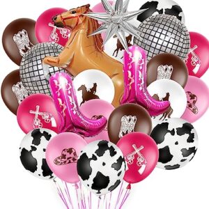 karaqy cowgirl balloons garland kit, hot pink boots disco ball horse foil balloons for bachelorette party, disco party birthday baby shower bridal shower wedding supplies