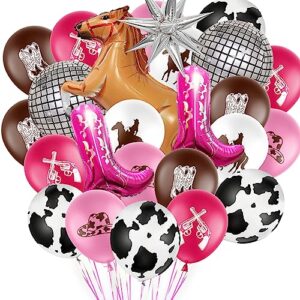 KARAQY Cowgirl Balloons Garland Kit, Hot Pink Boots Disco Ball Horse Foil Balloons for Bachelorette Party, Disco Party Birthday Baby Shower Bridal Shower Wedding Supplies