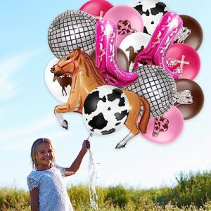 KARAQY Cowgirl Balloons Garland Kit, Hot Pink Boots Disco Ball Horse Foil Balloons for Bachelorette Party, Disco Party Birthday Baby Shower Bridal Shower Wedding Supplies
