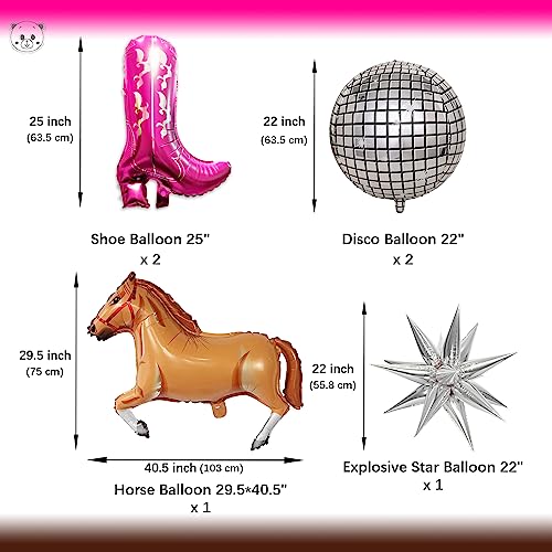 KARAQY Cowgirl Balloons Garland Kit, Hot Pink Boots Disco Ball Horse Foil Balloons for Bachelorette Party, Disco Party Birthday Baby Shower Bridal Shower Wedding Supplies