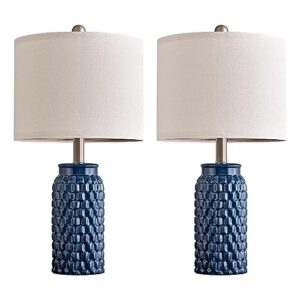 USumkky 20.5 inches Modern Ceramic Dark Blue Bedside Lamp Set of 2 for Bedroom Decor Farmhouse Table Lamp for Living Room Office Dorm