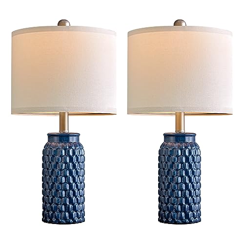 USumkky 20.5 inches Modern Ceramic Dark Blue Bedside Lamp Set of 2 for Bedroom Decor Farmhouse Table Lamp for Living Room Office Dorm