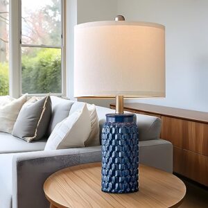 USumkky 20.5 inches Modern Ceramic Dark Blue Bedside Lamp Set of 2 for Bedroom Decor Farmhouse Table Lamp for Living Room Office Dorm