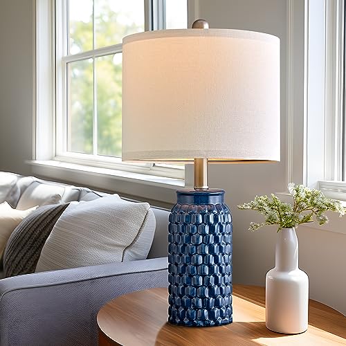 USumkky 20.5 inches Modern Ceramic Dark Blue Bedside Lamp Set of 2 for Bedroom Decor Farmhouse Table Lamp for Living Room Office Dorm