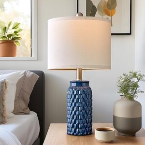 USumkky 20.5 inches Modern Ceramic Dark Blue Bedside Lamp Set of 2 for Bedroom Decor Farmhouse Table Lamp for Living Room Office Dorm