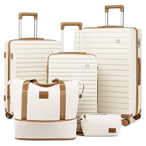 imiono Luggage Sets 3 Piece,Hardside Suitcase Set with Spinner Wheels,Lightweight Travel Carry on Luggage set Clearance with TSA Lock（20/24/28,White）