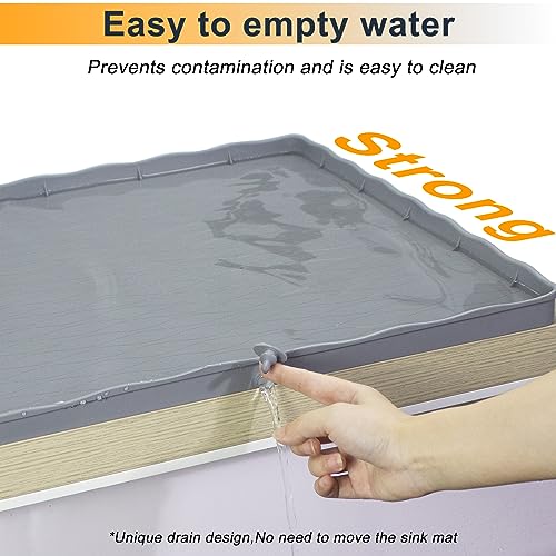 MHHA Under Sink Mat for Kitchen Waterproof, 34" × 22" Silicone Bathroom Sink Mat, under sink Liner drip tray and protectors for bottom of kitchen sink, Fits 36'' Stand Cabinets (Grey)