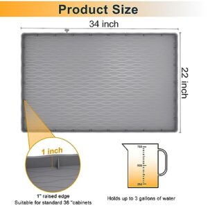 MHHA Under Sink Mat for Kitchen Waterproof, 34" × 22" Silicone Bathroom Sink Mat, under sink Liner drip tray and protectors for bottom of kitchen sink, Fits 36'' Stand Cabinets (Grey)