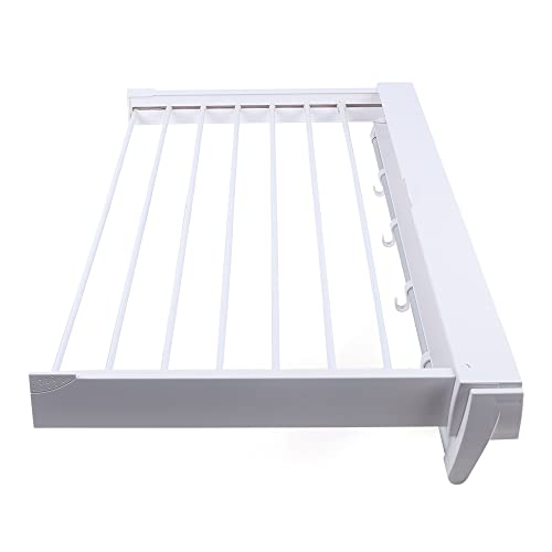 LOYALHEARTDY Collapsible Drying Rack Clothes Drying Rack with 7 Invisible Retractable Drying Rods Wall Mounted Drying Rack for Laundry, Bedroom, Bathroom (White)