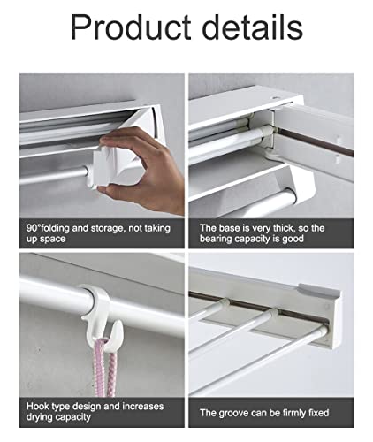 LOYALHEARTDY Collapsible Drying Rack Clothes Drying Rack with 7 Invisible Retractable Drying Rods Wall Mounted Drying Rack for Laundry, Bedroom, Bathroom (White)