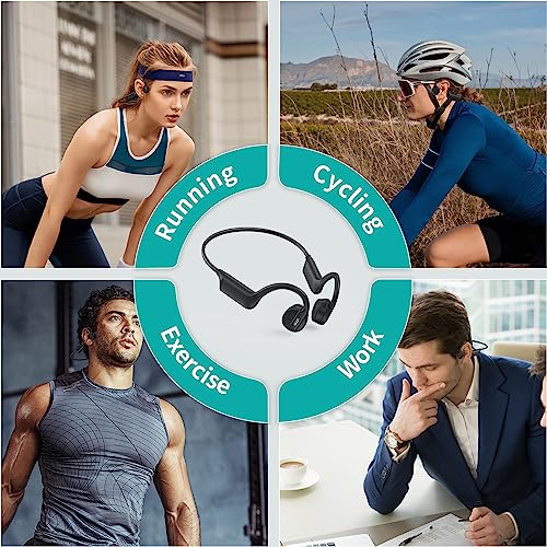 Bone Conduction Headphones, Open Ear Headphones Wireless Bluetooth 5.3 with Mic, IPX5 Waterproof Sweatproof Sport Earphones for Running, Cycling, Workout (Black)