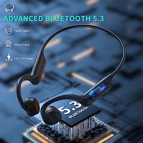 Bone Conduction Headphones, Open Ear Headphones Wireless Bluetooth 5.3 with Mic, IPX5 Waterproof Sweatproof Sport Earphones for Running, Cycling, Workout (Black)