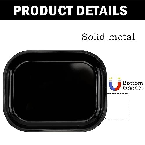 Metal Tray with Soft Magnetic Lid Black Tray with Spill Proof Cover Small Mini Rolling Trays Storage for Home or On-The-Go