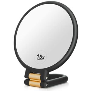 martvex handheld mirror, 1x 15x magnifying makeup mirror with handle - double side hand held mirror with 1x15x magnification & foldable handle, portable travel makeup hand mirror for women(black)