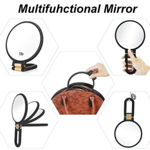 Martvex Handheld Mirror, 1x 15x Magnifying Makeup Mirror with Handle - Double Side Hand Held Mirror with 1x15x Magnification & Foldable Handle, Portable Travel Makeup Hand Mirror for Women(Black)