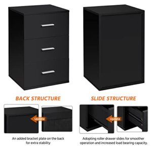 Yaheetech Wood Nightstand, Bedside Table with 3 Drawers, Bedside Cupboard with Metal Handles, Small Drawer Cabinet Unit with Storage for Bedroom/Small Space, Black