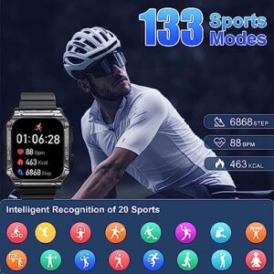 Military Smart Watch, Waterproof Smart Watches for Men (Call Receive/Dial), 1.96'' HD Tactical Outdoor Smart Watch with Heart Rate Monitor, 100+ Sports Modes Fitness Tracker for iPhone Android