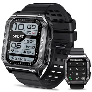 military smart watch, waterproof smart watches for men (call receive/dial), 1.96'' hd tactical outdoor smart watch with heart rate monitor, 100+ sports modes fitness tracker for iphone android
