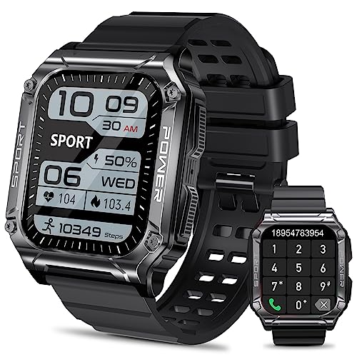 Military Smart Watch, Waterproof Smart Watches for Men (Call Receive/Dial), 1.96'' HD Tactical Outdoor Smart Watch with Heart Rate Monitor, 100+ Sports Modes Fitness Tracker for iPhone Android